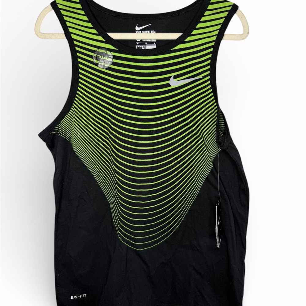 Nike Men's Black and Green Striped Tank Top